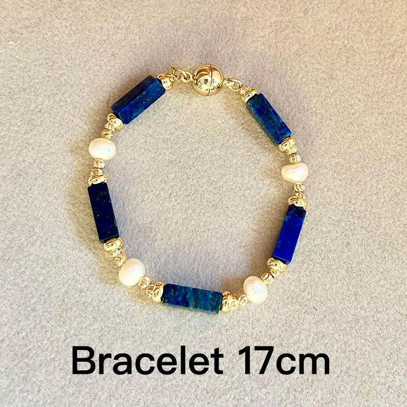Exclusive Design Personalized Natural Freshwater Pearl Lapis lazuli Necklace Bracelet Earrings Copper Plated 14k Gold Accessorie