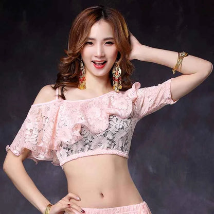 Women's ort Sve Lace Belly Dance Costume Sexy oulder Bared Practice Suit New 2020 Performance Wear Fitn Sportswear
