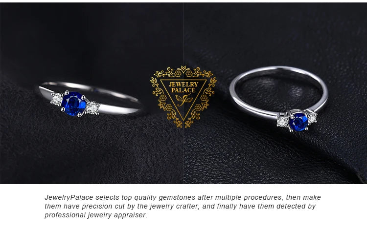 JewelryPalace Created Blue Sapphire 925 Sterling Silver 3 Stones Promise Ring for Women Fashion Gemstone Jewelry Wedding Gift