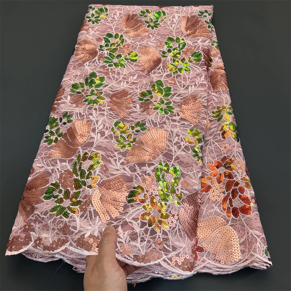 African Nigerian Tulle Lace Fabric - 3D Sequins Embroidery