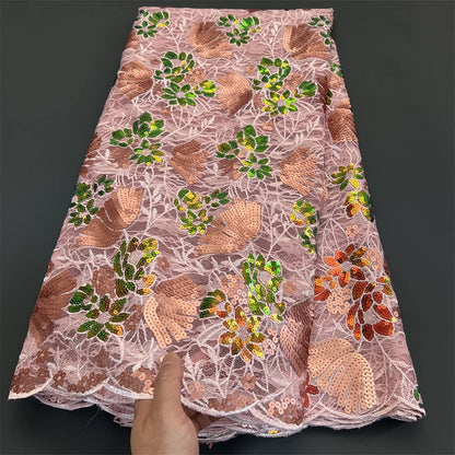 African Nigerian Tulle Lace Fabric - 3D Sequins Embroidery