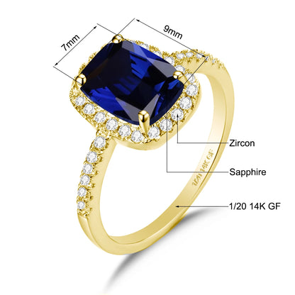 Solid 14K Gold Filled Aquamarine Ring for Women Retro Halo Design Gemstone Ring for Party Mother's Day Gifts Vintage Jewellery