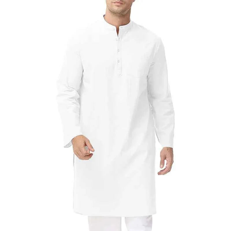 Inheritance of Ethnic Culture! Men's Long-Sleeve Thobe with Side Slits and Buttons, Classic Style of Traditional Ethnic Clothing