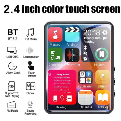 2.4-inch touchscreen MP3 player Built-in 4GB Bluetooth MP4 player Memory expansion, audio recording, FM radio, video playback.