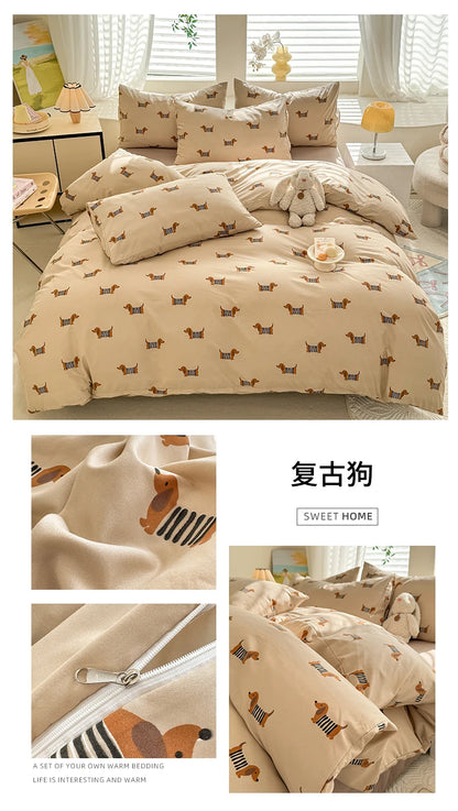 Cute Dog Printed Duvet Covet Set Brown Color Comforter Cover with Pillowcase for Kids Single/Queen/King housse de couette Full - AMULET RING STORE