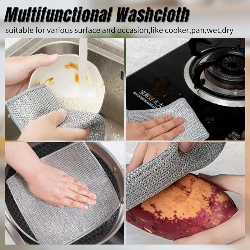 10-1pc Magic Cleaning Cloth Thickened Double -sided Metal Steel Wire Rags Kitchen Dish Pot Washdishing Cloths Towel Clean Tools - AMULET RING STORE
