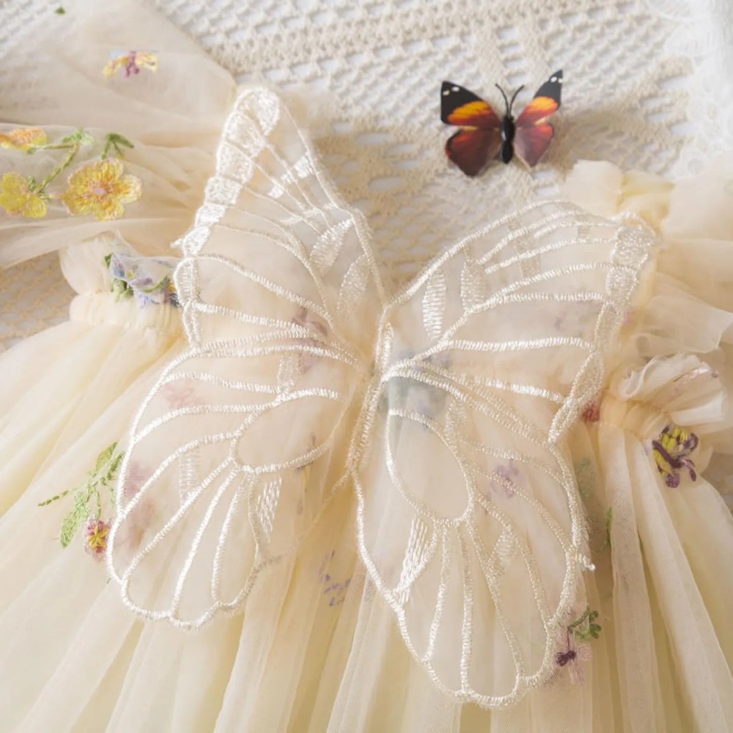 Delicate Party Prom Evening Dress Colorful Flower Embroidery Dresses Fashion Butterfly Princess Dress Birthday Princess Clothes