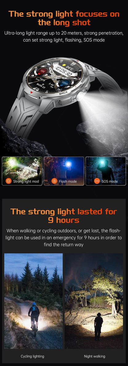 1100mAh Super Capacity Battery Military Outdoor Smart Watch Men 1.7inch Screen Compass Bluetooth Call 3ATM Waterproof SmartWatch