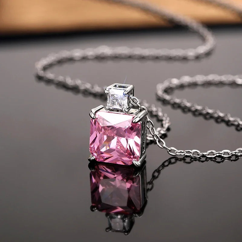 CAOSHI Sweet Romantic Pink Cubic Zirconia Pendant Necklace for Girl Anniversary Gift Delicate Wedding Jewelry Neck Accessories - AMULET RING STORE