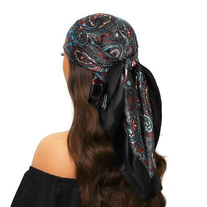Head Scarf Women Luxury Brand Square 90*90cm Silk Foulard Satin Bandana Cheveux Soft Neckerchief Hijab Hair Scarves For Ladies - AMULET RING STORE