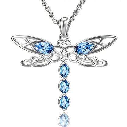 Huitan Blue CZ Dragonfly Necklace for Women New Fashion Animal Pendant Necklace Party Exquisite Girls Gift Statement Jewelry - AMULET RING STORE