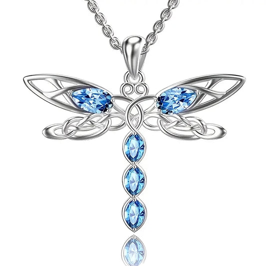 Huitan Blue CZ Dragonfly Necklace for Women New Fashion Animal Pendant Necklace Party Exquisite Girls Gift Statement Jewelry - AMULET RING STORE