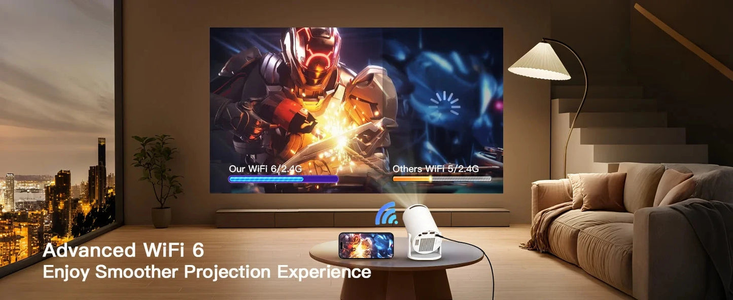 Smart Projector with Wifi and BluetoothPortable 720P 4K Support, Auto Keystone, AirMouse Remote, 180 Degree Rotation