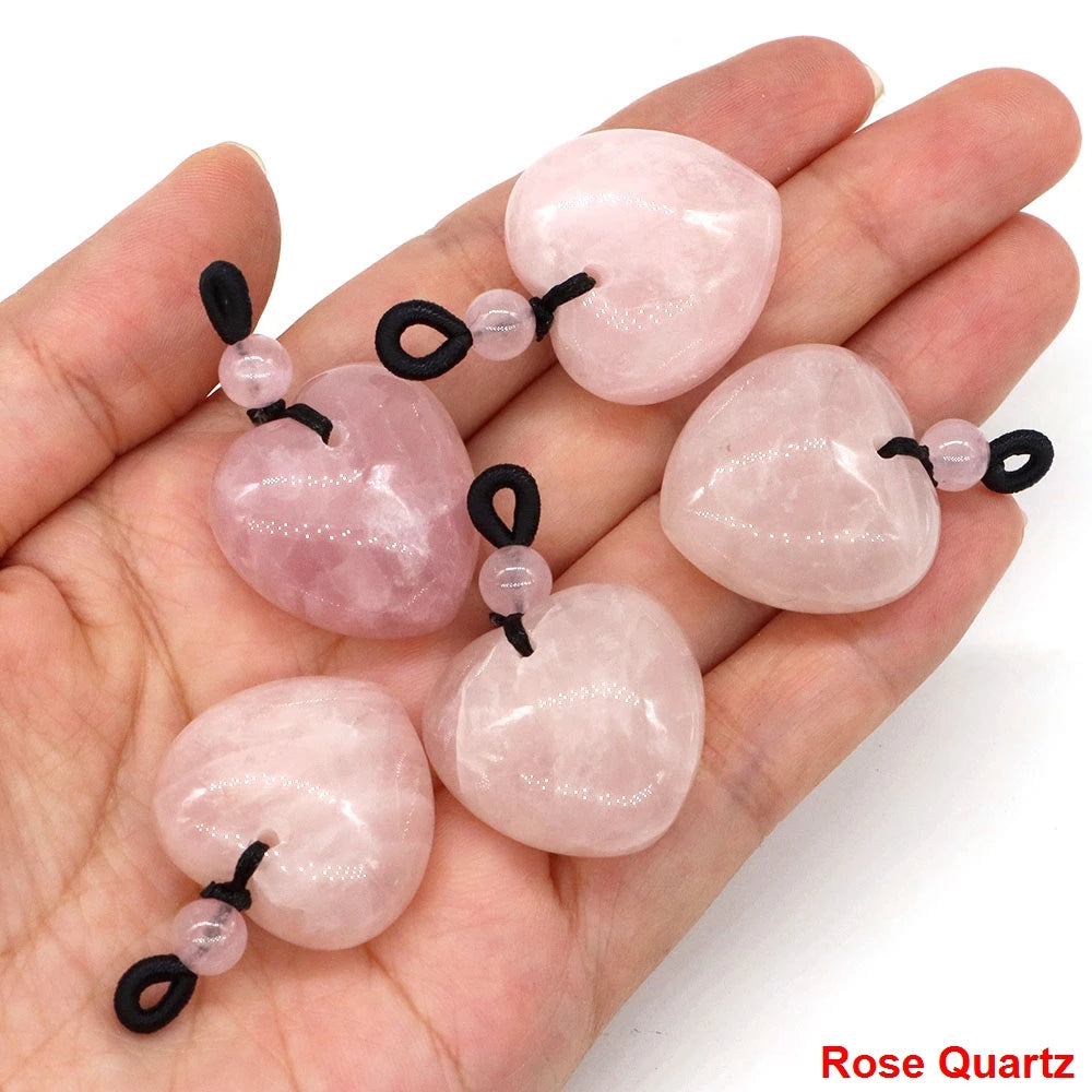 24mm Heart Shape Pendants Natural Stone Healing Crystal Quartz Tiger Eye Energy Gemstones for Jewelry Making DIY Necklace Gifts