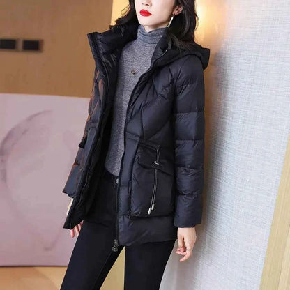 Woman Coat Zip-up Black Thick Padding Duck Down Quilted Padded Jackets for Women Hoodie Y2k Fashion 2025 Trend Luxury Hot Youth