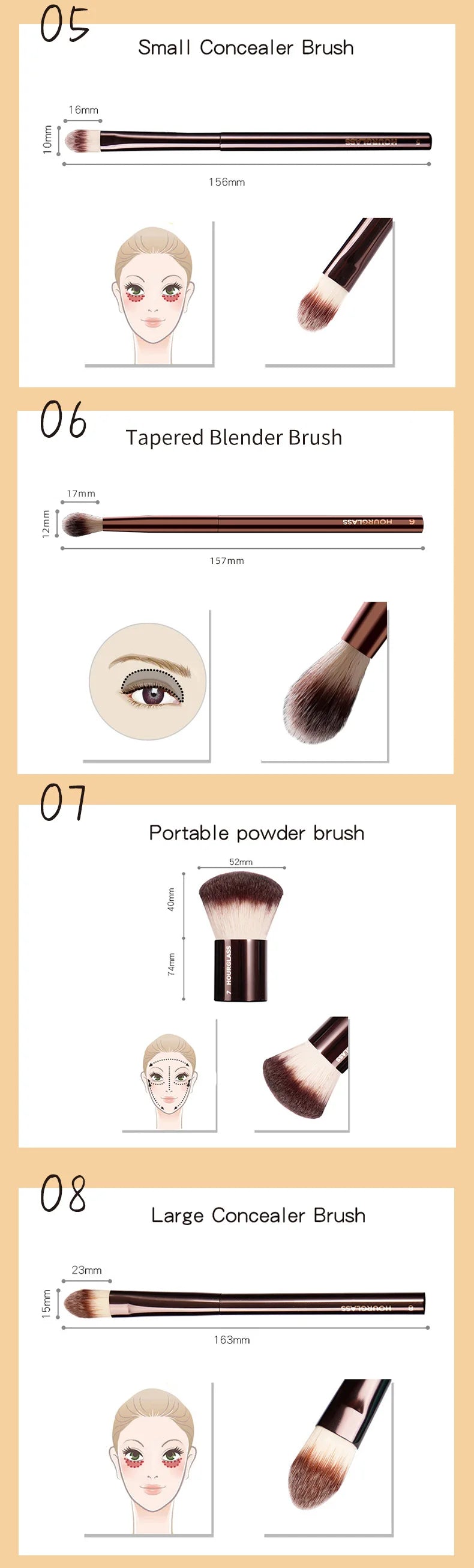 Hourglass Makeup Brushes Powder Foundation Concealer Blusher Bronzer Eye Shadow Eyebrow Eyeliner Sculpting Brush - AMULET RING STORE