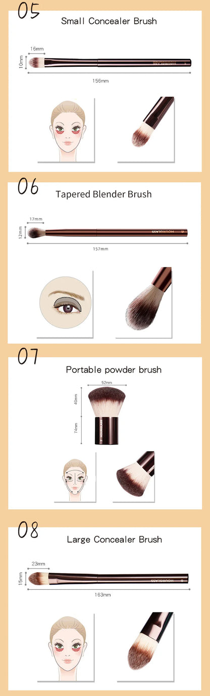 Hourglass Makeup Brushes Powder Foundation Concealer Blusher Bronzer Eye Shadow Eyebrow Eyeliner Sculpting Brush - AMULET RING STORE