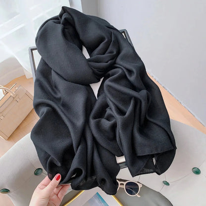 New Solid Cotton Scarf for Women Winter Warm Tassel Linen Pashmina Scarves Hijab Lady Foulard Shawls Wraps Female Bandana