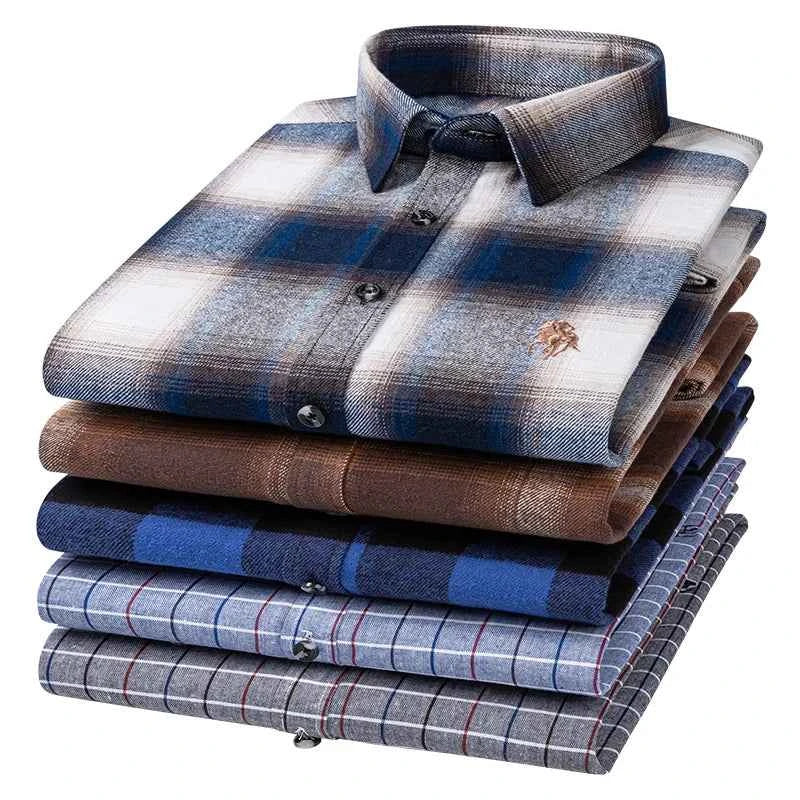 Long Sleeve Shirts For Men Classic Style Turn Down Collar Flannel Plaid Casual Clothing Daily Use Easy Care Soft Material Shirts