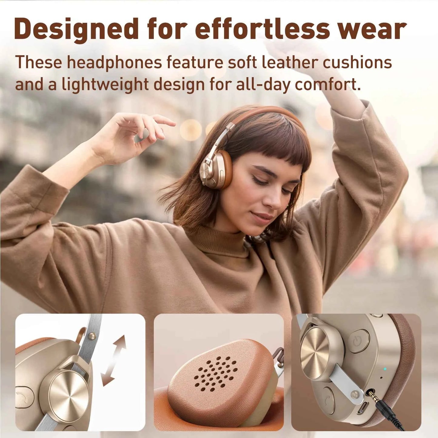 OneOdio F4 Wireless Headphones dual-device connection Vintage Headphones 50H Playtime
