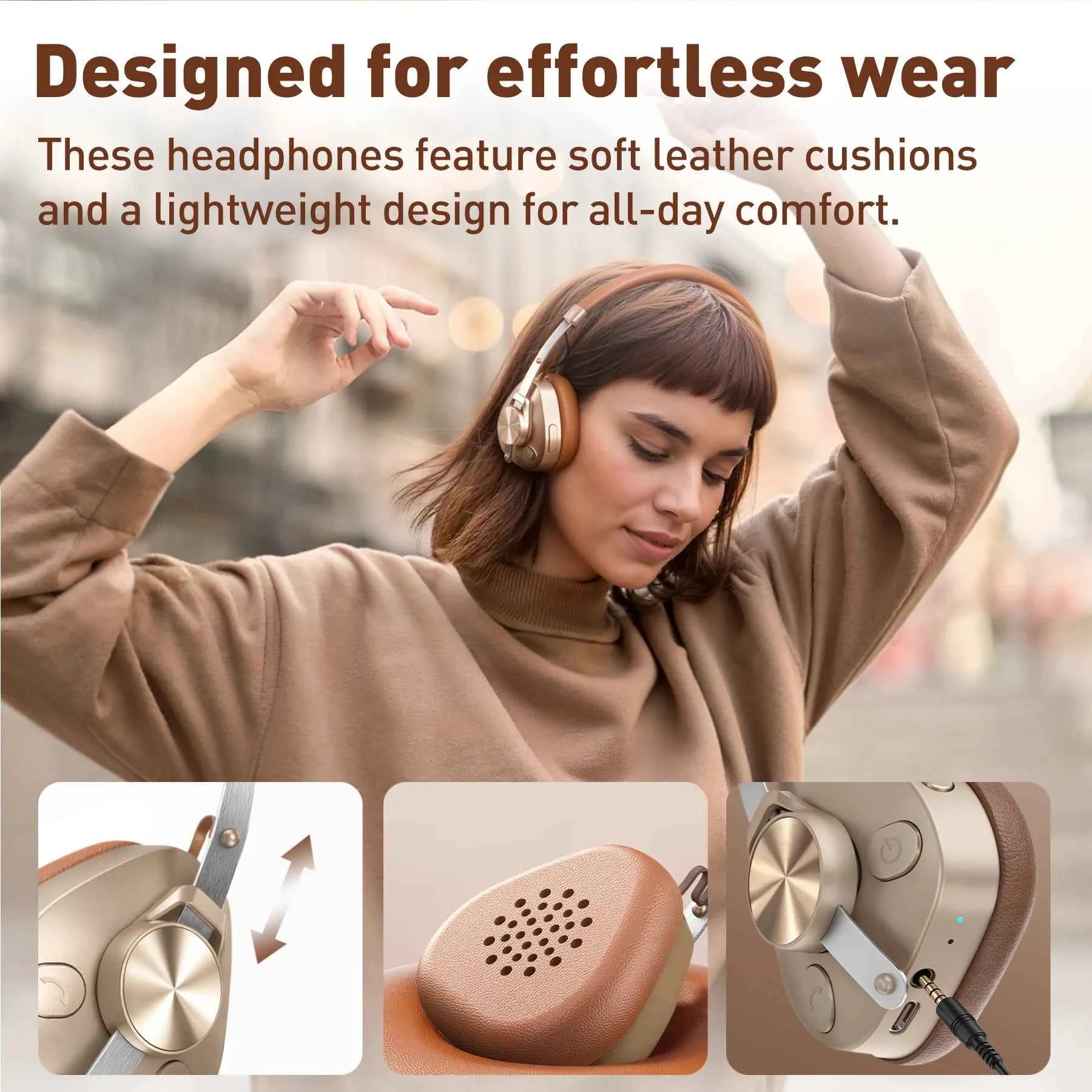 OneOdio F4 Wireless Headphones dual-device connection Vintage Headphones 50H Playtime