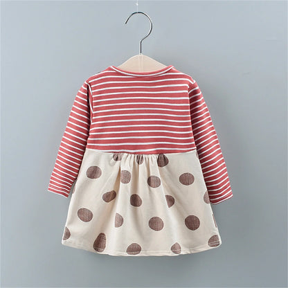 Spot Girls Dress Autumn Children Wear New Fashion Polka Dot Print Bow Long Sleeve Fake Two-piece Children's Skirt - AMULET RING STORE