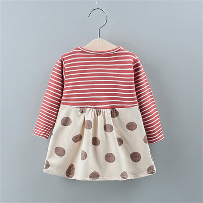 Spot Girls Dress Autumn Children Wear New Fashion Polka Dot Print Bow Long Sleeve Fake Two-piece Children's Skirt - AMULET RING STORE