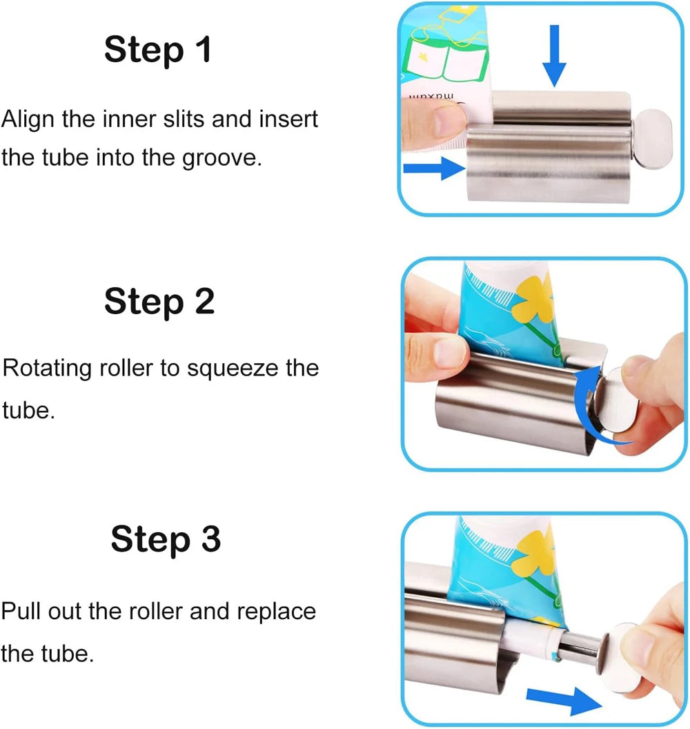 Bathroom Accessories Toothpaste Squeezer Tube Roller Stainless Steel Wringer Roller Rotate Dispenser for Ointments Cosmetics - AMULET RING STORE