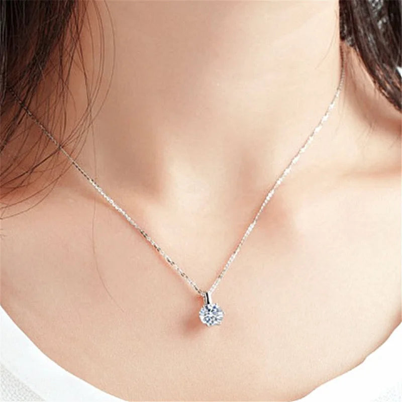 New 2ct Moissanite 925 Sterling Silver Necklace Pendant Chain Fine Jewelry for Woman Wedding Sparkling Classic Party Fashion