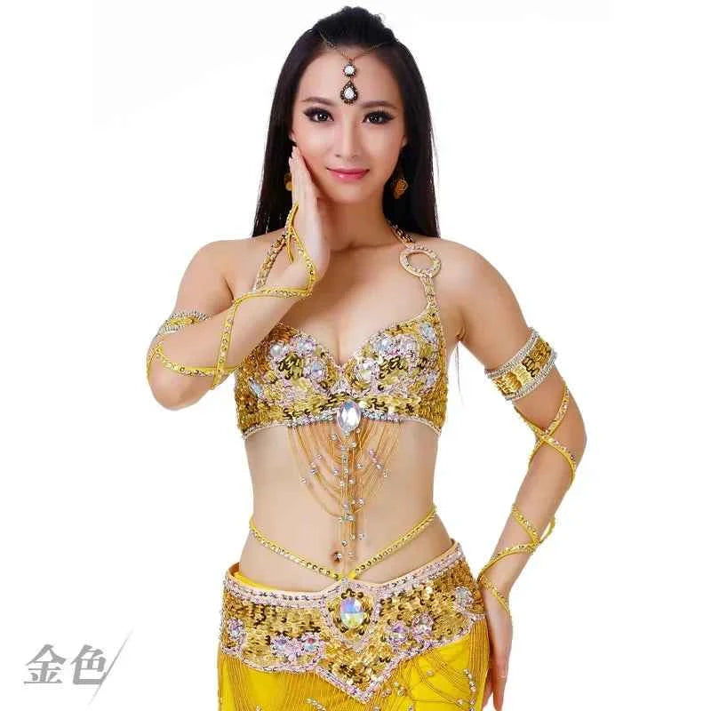 Hot Selling Ladies Beaded Sequins Belly Dance Accessories Belts + Bra Samba Costume Club Bra