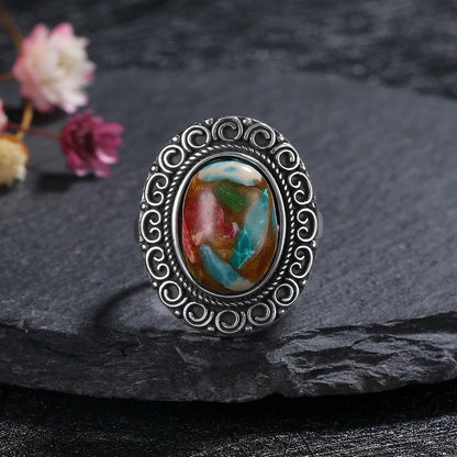 Vintage Natural Emperor Stone Ring S925 Silver Retro Hollow Luxury Fine Jewelry Wedding Gift for Women - AMULET RING STORE