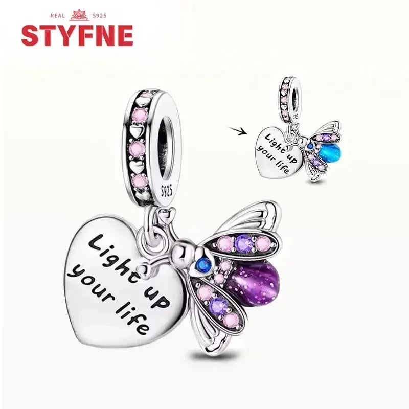S925 Silver Glow-in-the-dark Firefly Charm Pendant Fit Original Charms Bracelet Gift Beads for Women Diy Fine Jewelry Gifts - AMULET RING STORE