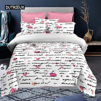 Valentine's Day Duvet Cover Set Red Rose I Love You Pattern King Size Couple Polyester Bedding Set Happy Romantic Quilt Cover