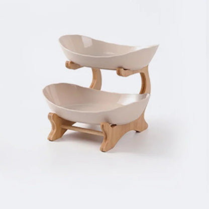 2/3 Layer Table Plates Dinnerware Wooden Kitchen Fruit Bowl with Floors Partitioned Dish Candy Cake Trays Fruit Plate Salad Bowl - AMULET RING STORE