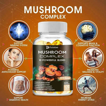 Mushroom Complex Capsules - with Lions Mane, Chaga, Reishi, Cordyceps - Support Immune System, Memory, Focus and Relieve Stress