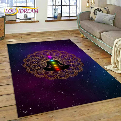 Naturalize Yoga Zen Meditation Rainbow 7 Chakra Carpet Rug for Home Living Room Bedroom Sofa Doormat Decor,Area Rug Non-slip Mat
