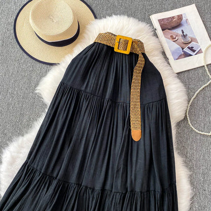 White High Waist A-Line Midi Skirt Women's Summer Casual Flared Cake Skirt Korean Sle Baking Poer Skirt for Young Women