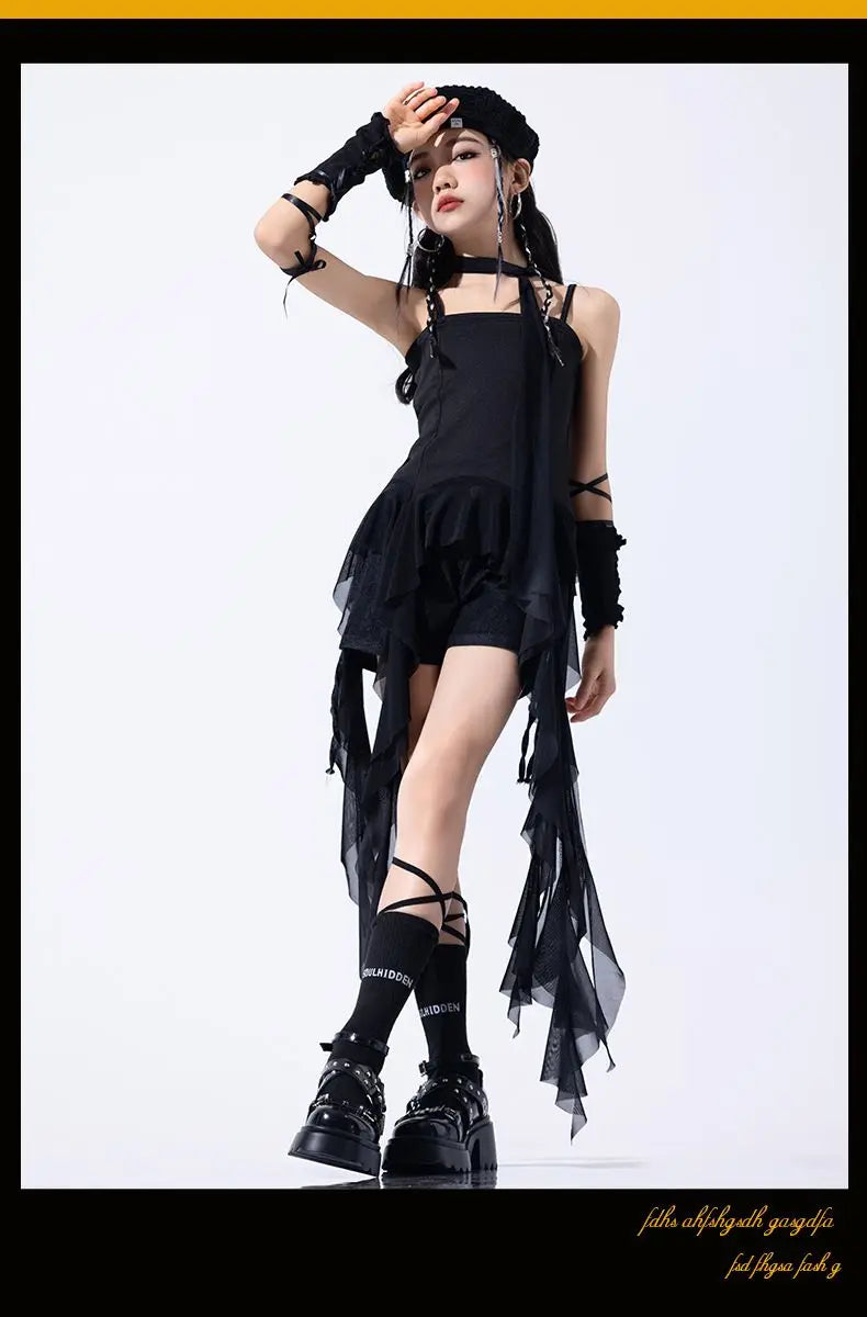 Hip Hop Girls Crop Top Plaid Street Dance Skirt Kids Ribbon Pleated Skirts Teens Jazz Cool Costumes Child Streetwear Clothes Set