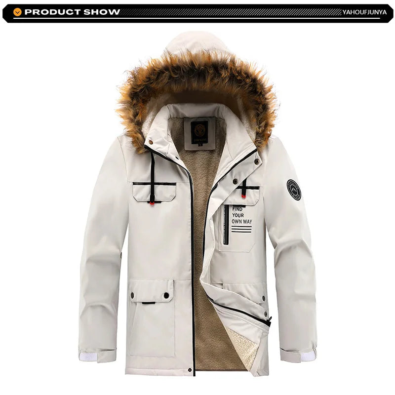 New Winter Men Outwear Fleece Warm Removable Hooded Hiking Jacket Men Outdoor Windproof Casual Fashion Jacket Coat Male Clothing