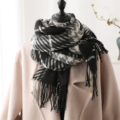 Warm Cashmere Blanket Women Travel Winter Scarf Fashion Plaid Pashmina Thick Shawl Wraps With Tassel Casual Bufanda Poncho New - AMULET RING STORE