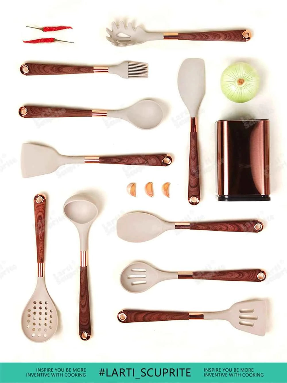Good Quality Silicone Kitchen Utensils Set Rose Gold Plated Handle Cooking Tool Non-stick Heat Resistant Kitchenware Accessories