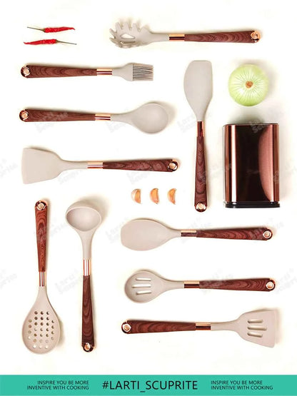 Good Quality Silicone Kitchen Utensils Set Rose Gold Plated Handle Cooking Tool Non-stick Heat Resistant Kitchenware Accessories
