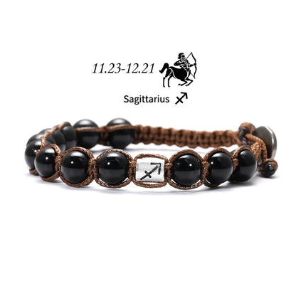 12 Zodiac Natural Stone Obsidian Hand-Woven Bracelets Cancer  Pisces Men's Bracelets Couples Friendship Jewelry pulseras hombre