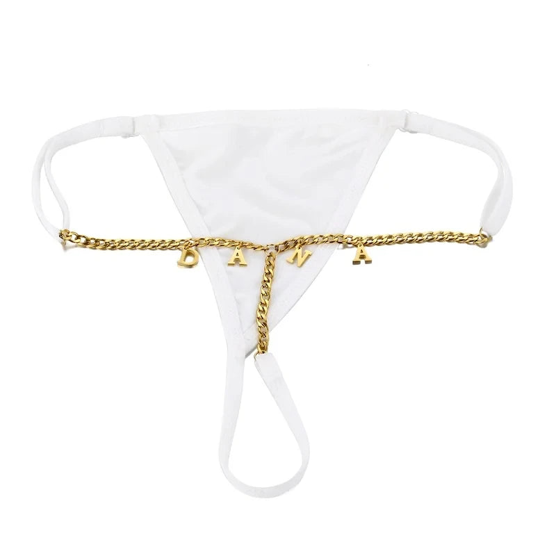 Customize Letter Name Thong Sexy Women Tanga Panties Metal Waist Body Chain G-String Big Butt Briefs Personalized Underwear Gift - AMULET RING STORE