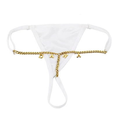 Customize Letter Name Thong Sexy Women Tanga Panties Metal Waist Body Chain G-String Big Butt Briefs Personalized Underwear Gift - AMULET RING STORE