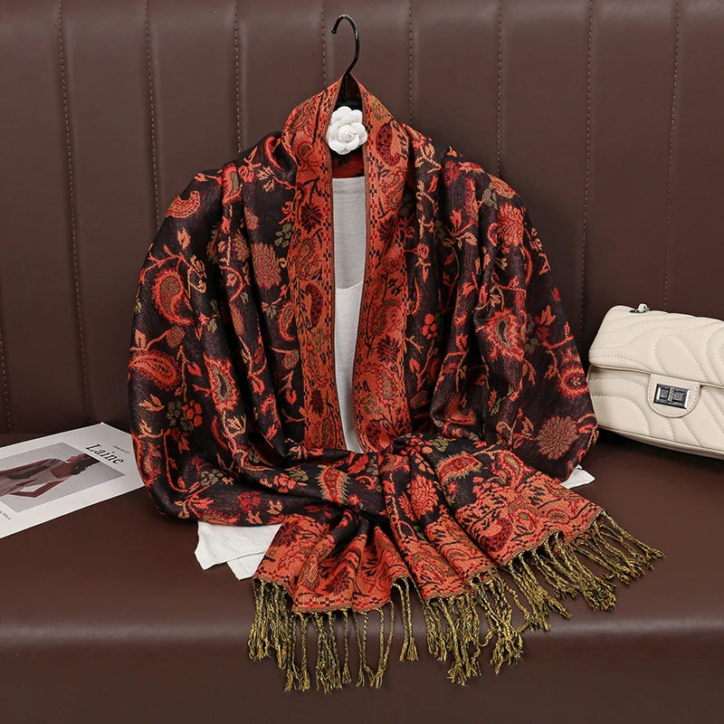 Fashion Autumn Colorful Cashmere Scarf Shawl for Women Pashmina Floral Wrap Female Thick Blanket Soft Bufanda Kerchief