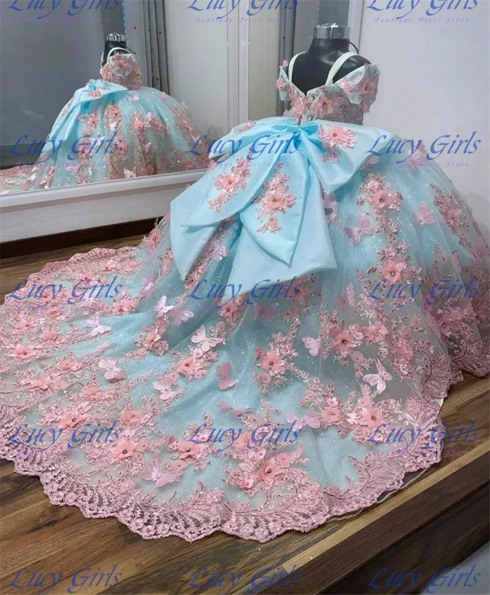 Gorgeous Quality Flower Girl Dress Tulle Fluffy With Exquisite Blue Applique Wedding Dresses Little Girls Birthday Party Gowns