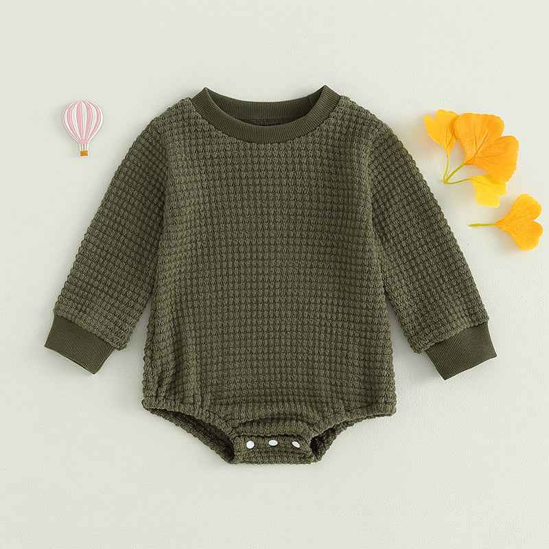 2023-06-23 Lioraitiin 0-18M Baby Boys Autumn Winter Bodysuit Casual Jumpsuit Infant Solid Long Sleeve Crew Neck Jumpsuit - AMULET RING STORE