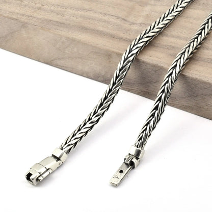 100% S925 Sterling Silver Handmade Woven Retro Domineering Style Personality Keel Man Woman Pure S925 Silver Bracelet Jewelry - AMULET RING STORE