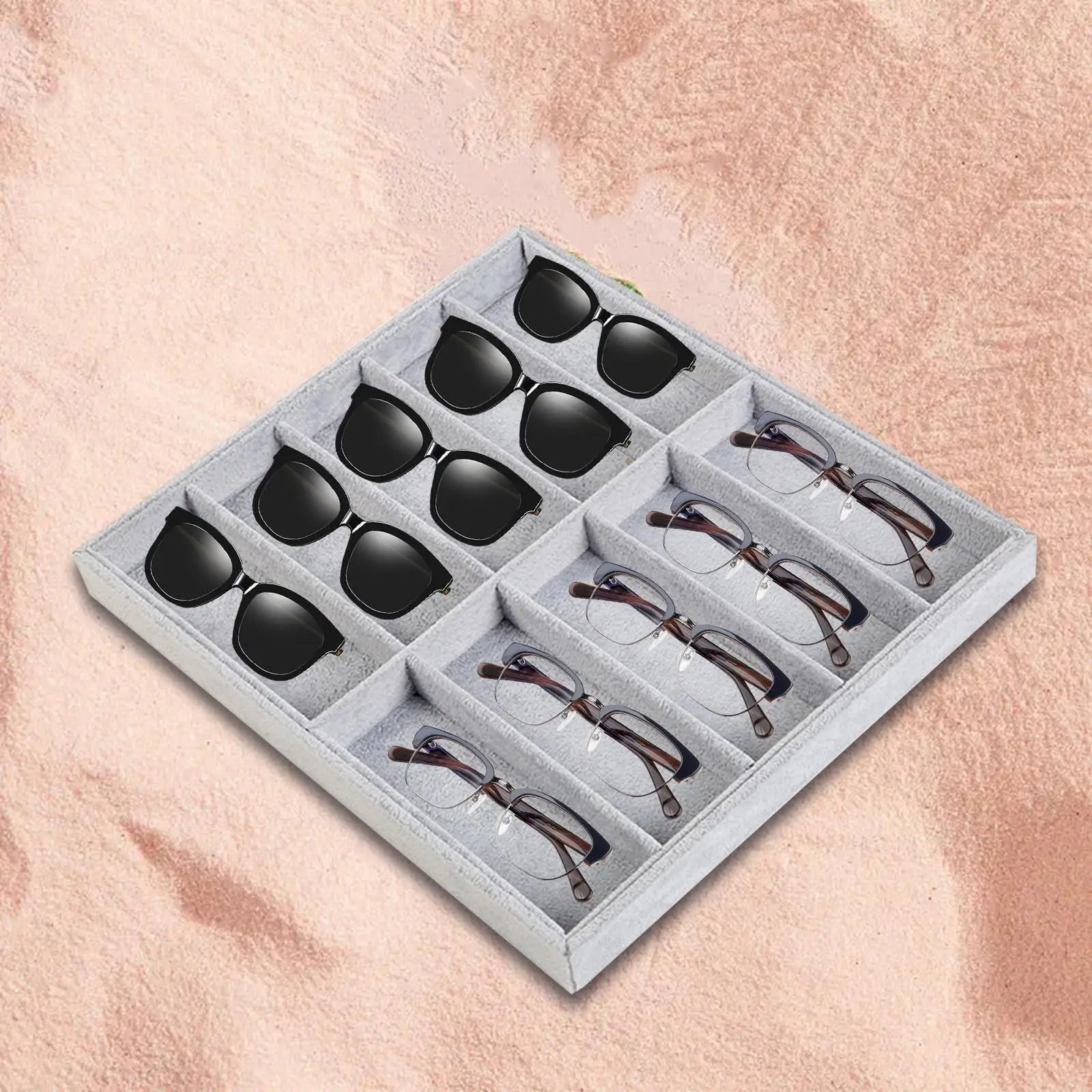Fashion Glasses Cases Beige 10 Grids Sunglasses Display Box Sunglasses Display Glasses Display Props Jewelry Organizer Tray - AMULET RING STORE